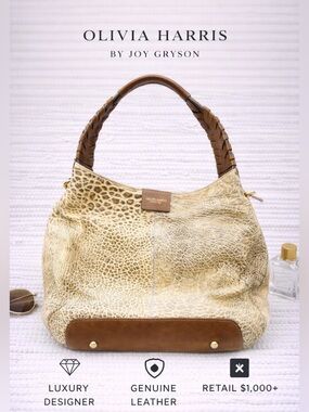 Olivia Harris Joy Gryson Leather Hobo Cream Gold Exotic Bag OS